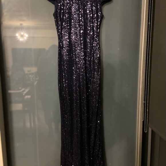 Badgley Mischka long Navy Blue Sequin Gown size 16 - Picture 3 of 4